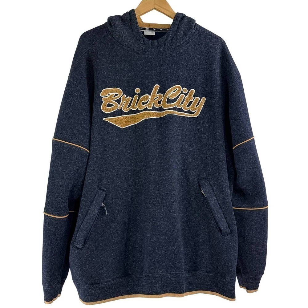 Brick City BC Hoodie Heather Navy Blue Sweatshirt With Pockets Size XXL